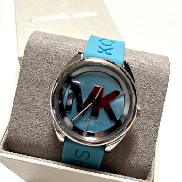 New in Box $250 MICHAEL KORS Watch Janelle Blue Silicone Wristwatch mk7350 - Picture 3 of 9